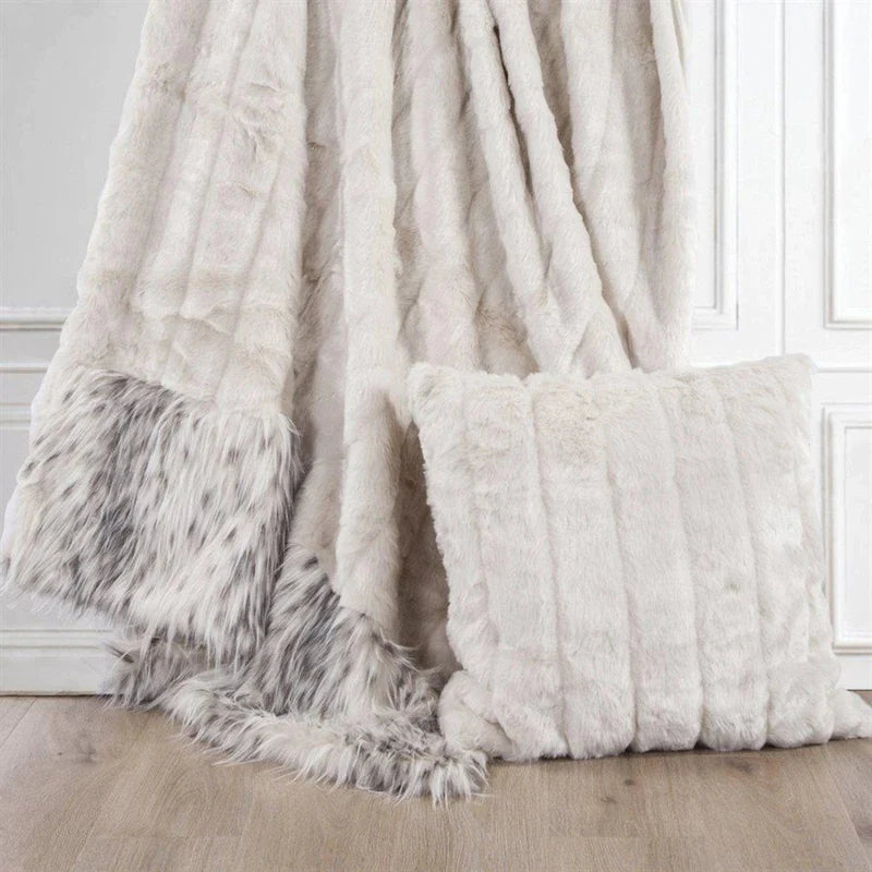 WHITE FAUX MINK & SNOW LEOPARD OVERSIZED THROW BLANKET