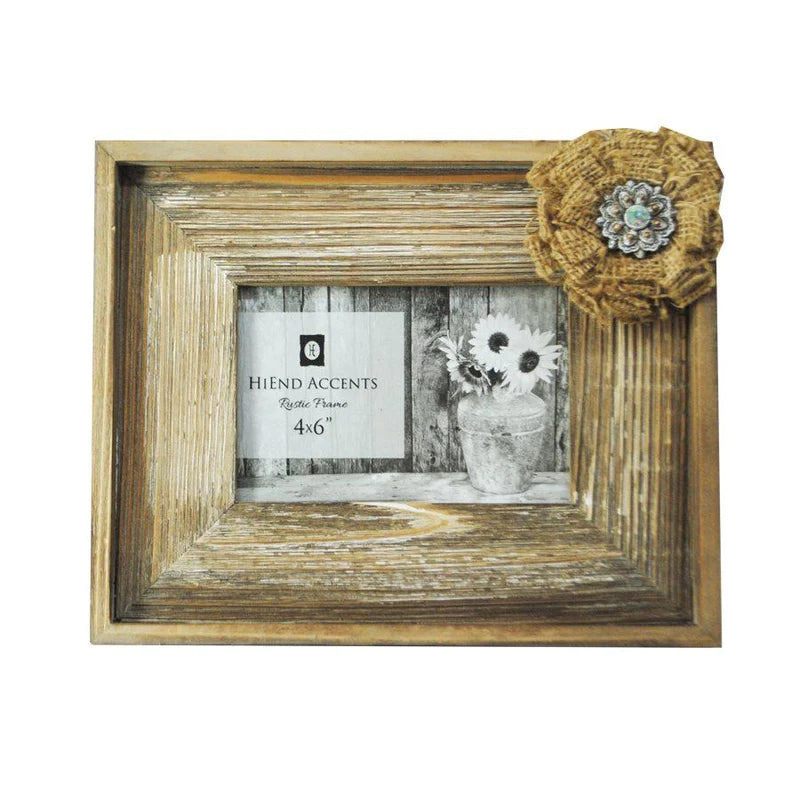 WOODEN BURLAP BOW PICTURE FRAME