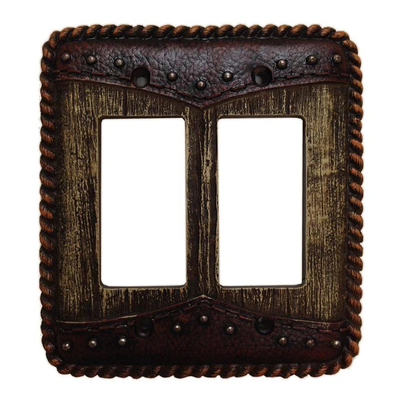 WOODGRAIN W/ DOUBLE YOKE DOUBLE ROCKER WALL SWITCH PLATE