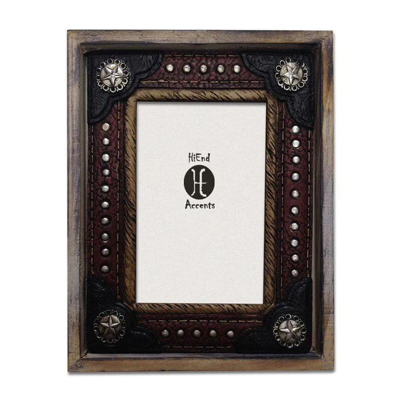 WOOD W/ RESIN LEATHER INSERT PICTURE FRAME