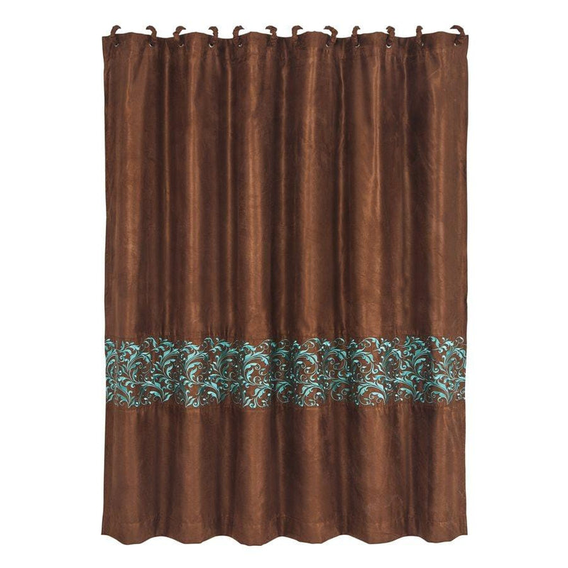 WYATT COPPER & TURQUOISE SCROLLWORK SHOWER CURTAIN