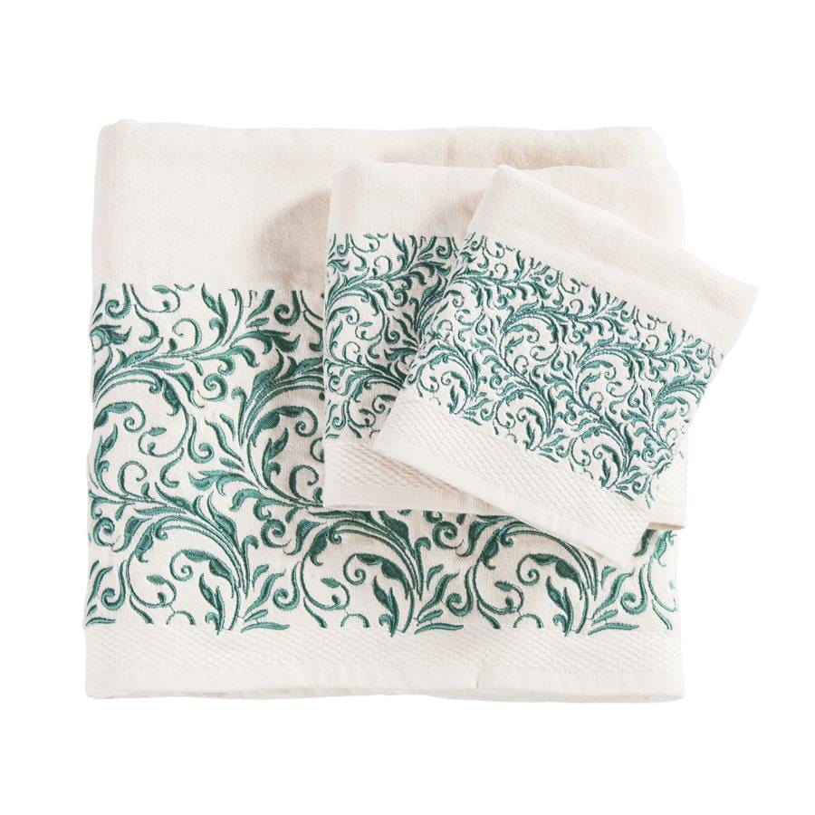 WYATT TURQUOISE SCROLL 3PC BATH TOWEL SET, CREAM