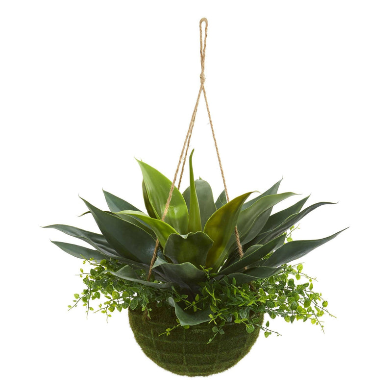 13" Agave and Maiden Hair Artificial Plant in Hanging Basket (Indoor + Outdoor)" by Nearly Natural
