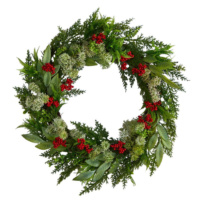 24” Cedar, Eucalyptus and Berries Artificial Christmas Wreath by Nearly Natural