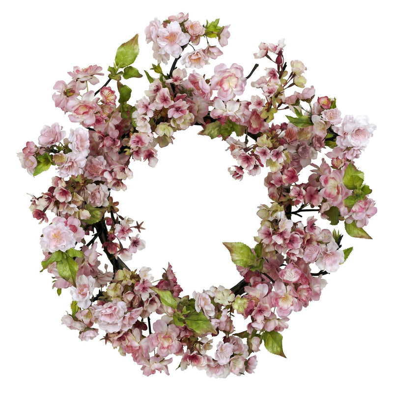 24" Cherry Blossom Wreath" by Nearly Natural
