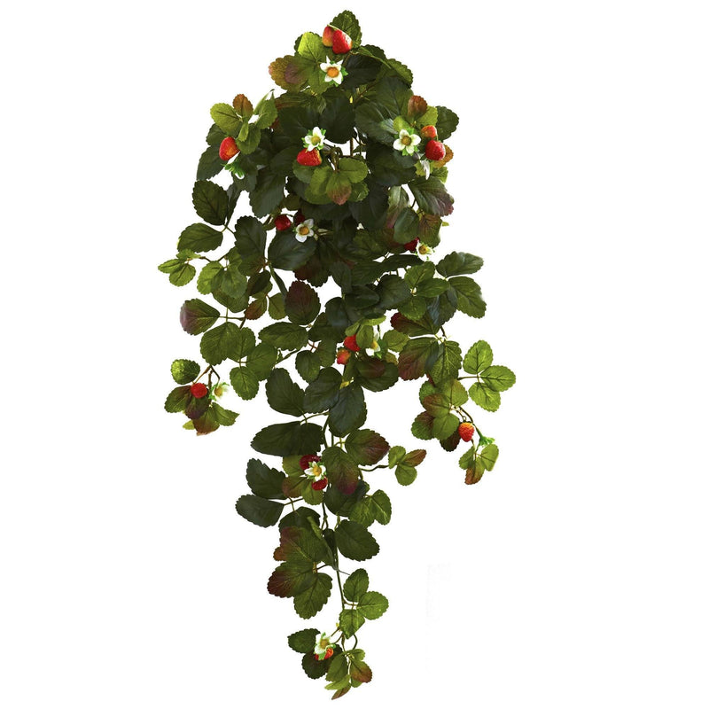 31” Strawberry Hanging Bush with  Berry (Set of 2) by Nearly Natural