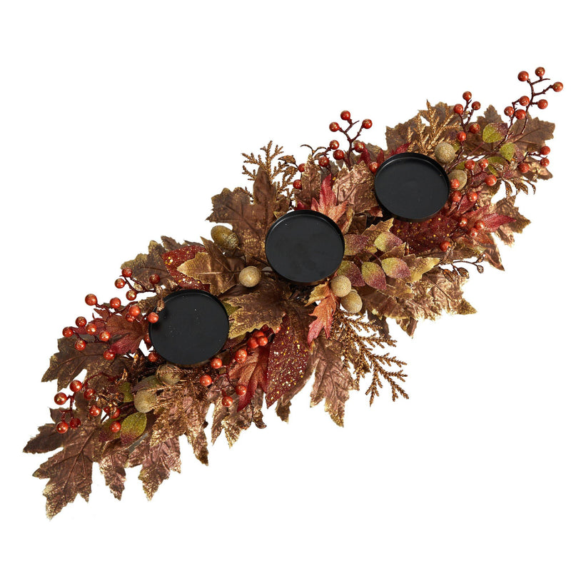 36” Autumn Maple Leaves and Berries Fall Harvest Candelabrum Arrangement by Nearly Natural