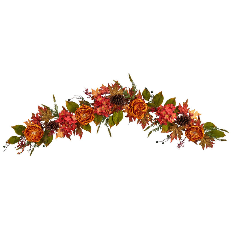6’ Fall Ranunculus, Hydrangea and Berries Autumn Artificial Garland by Nearly Natural