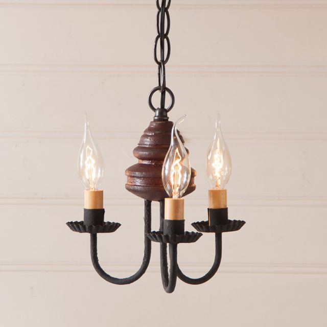 3-Arm Bellview Wood Chandelier in Americana Red