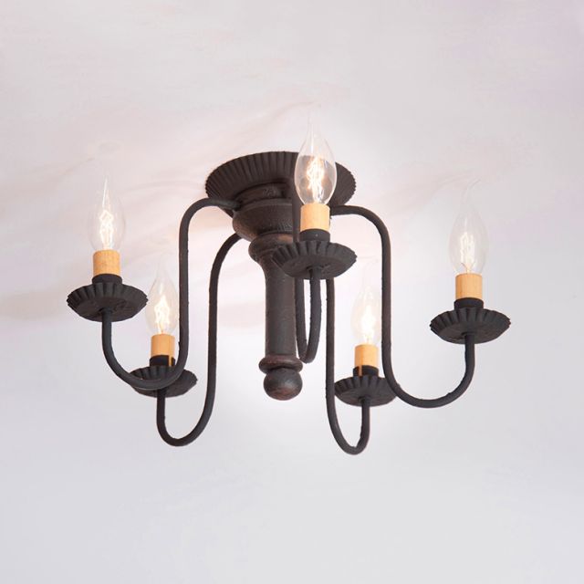 5 Light Berkshire Semi-Flush Mount Wood Ceiling Light in Black