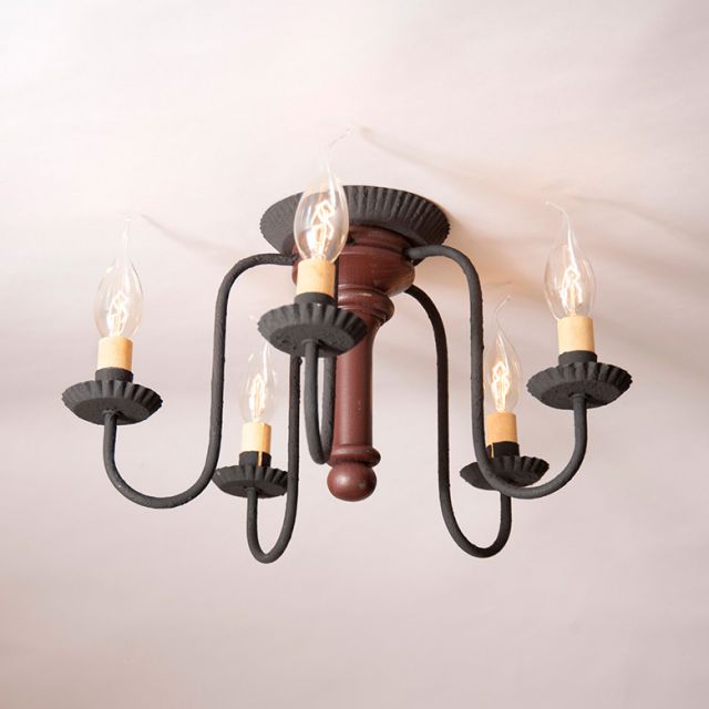 5 Light Berkshire Semi-Flush Mount Wood Ceiling Light in Sturbridge Red