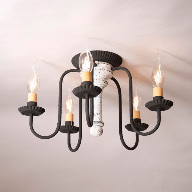 5 Light Berkshire Semi-Flush Mount Wood Ceiling Light in Vintage White