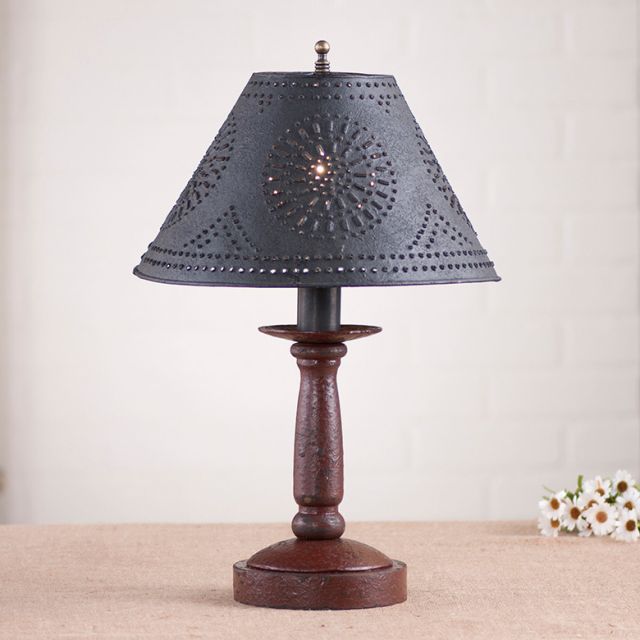 Butcher's Lamp in Americana Red with Textured Black Tin Shade