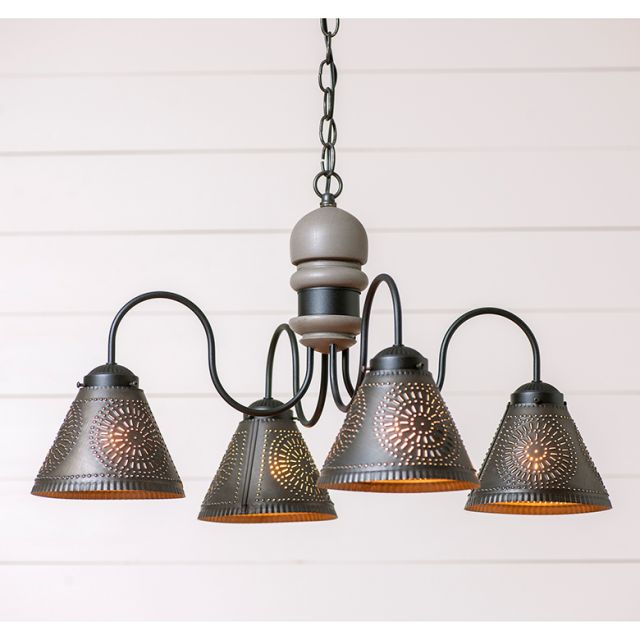 4-Arm Cambridge Wood Chandelier in Earl Gray