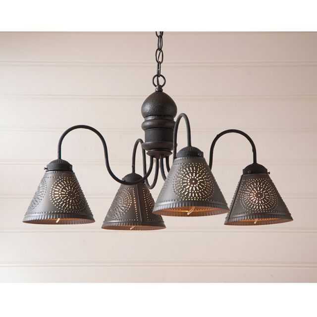 4-Arm Cambridge Wood Chandelier in Americana Black