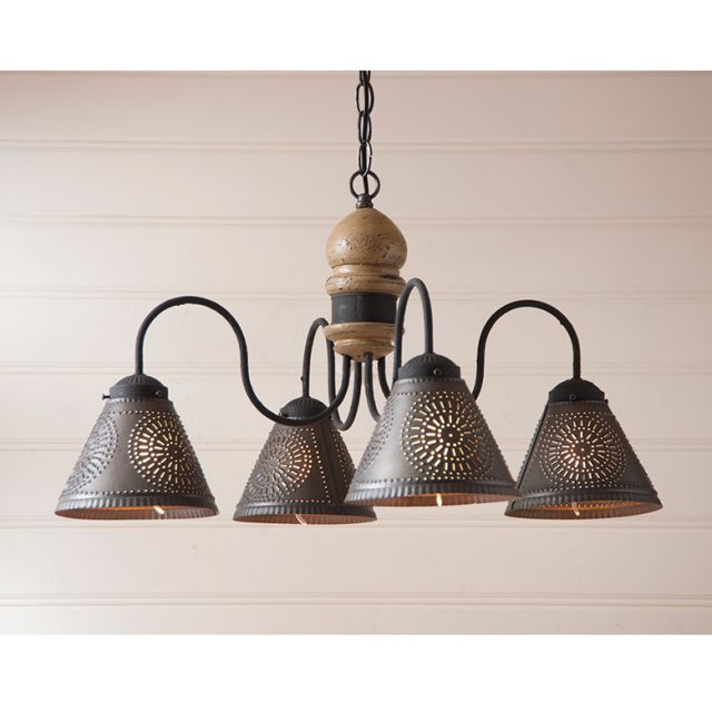 4-Arm Cambridge Wood Chandelier in Americana Pearwood