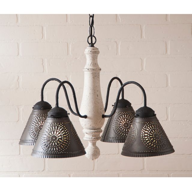 4-Arm Crestwood Wood Chandelier in Americana White