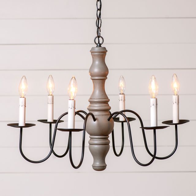 6-Arm Gettysburg Wood Chandelier in Earl Gray