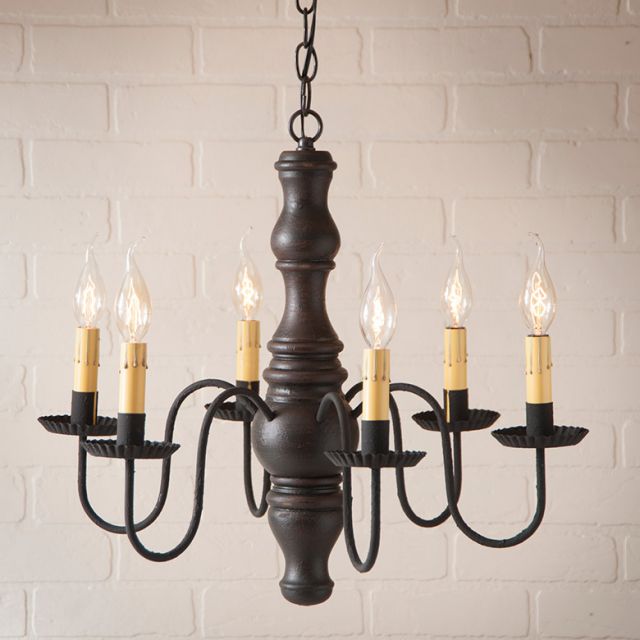 6-Arm Gettysburg Wood Chandelier in Americana Black