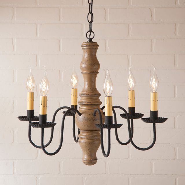6-Arm Gettysburg Wood Chandelier in Americana Pearwood