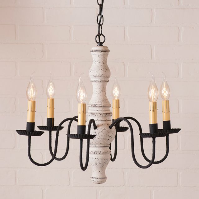 6-Arm Gettysburg Wood Chandelier in Americana White