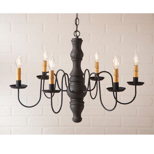 6-Arm Gettysburg Wood Chandelier in Hartford Black over Red