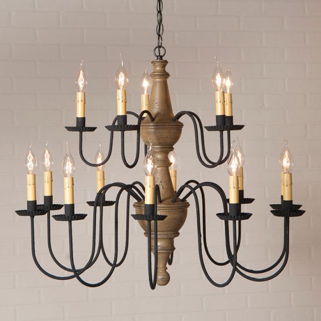 15-Arm Harrison Two Tier Wood Chandelier in Pearwood