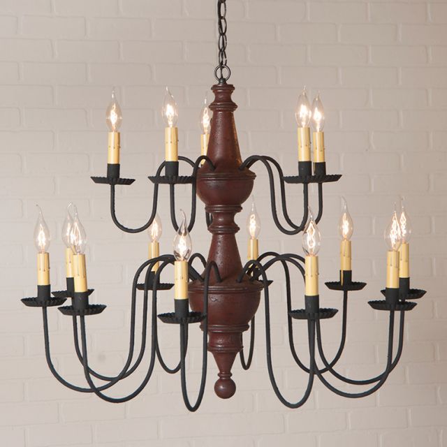 15-Arm Harrison Two Tier Wood Chandelier in Plantation Red