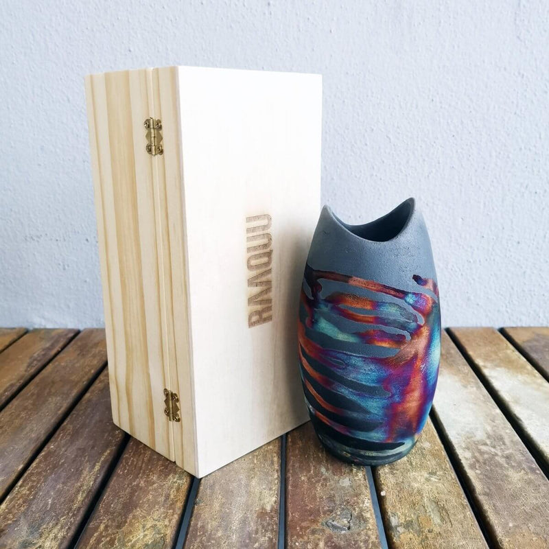 Koi Ceramic Raku Vase with Gift Box by RAAQUU
