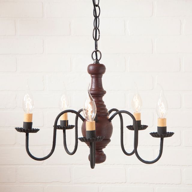 5-Arm Lancaster Wood Chandelier in Americana Red
