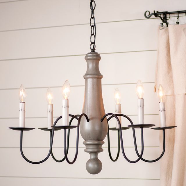 6-Arm Large Norfolk Wood Chandelier in Earl Gray