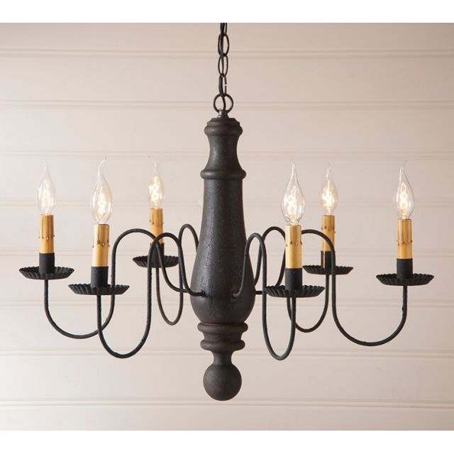 6-Arm Large Norfolk Wood Chandelier in Hartford Black over Red