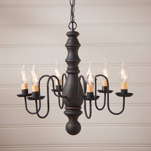 6-Arm Manassas Wood Chandelier in Hartford Black over Red