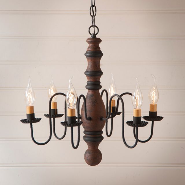 6-Arm Manassas Wood Chandelier in Hartford Pumpkin
