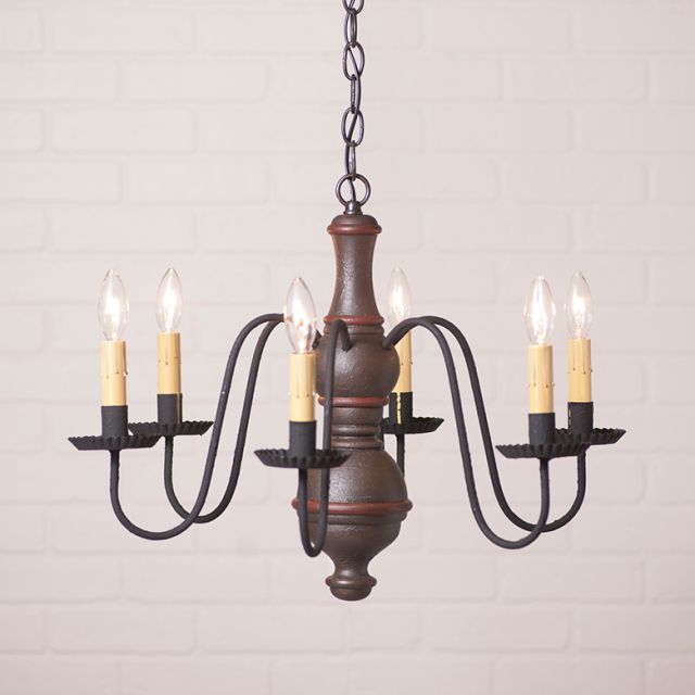 6-Arm Medium Chesterfield Wood Chandelier in Americana Espresso