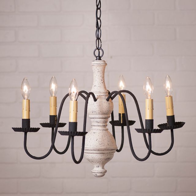 6-Arm Medium Chesterfield Wood Chandelier in Americana White