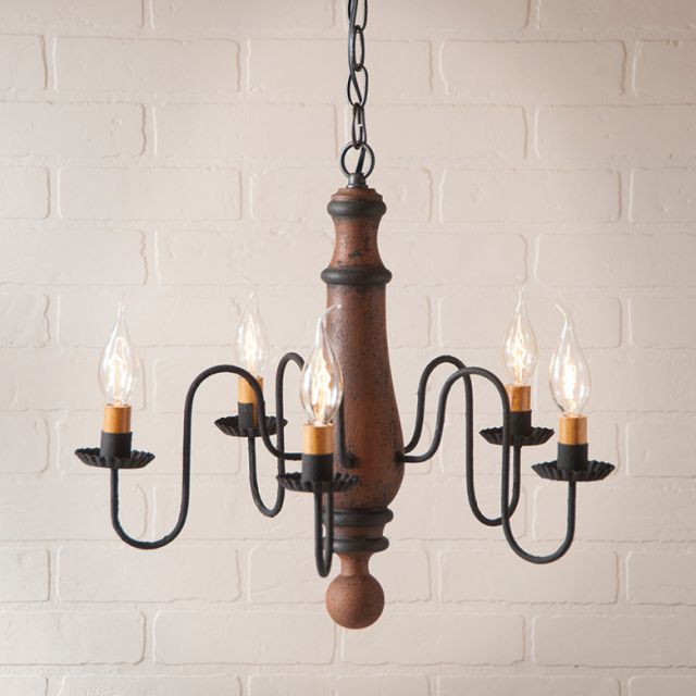 5-Arm Medium Norfolk Wood Chandelier in Hartford Pumpkin