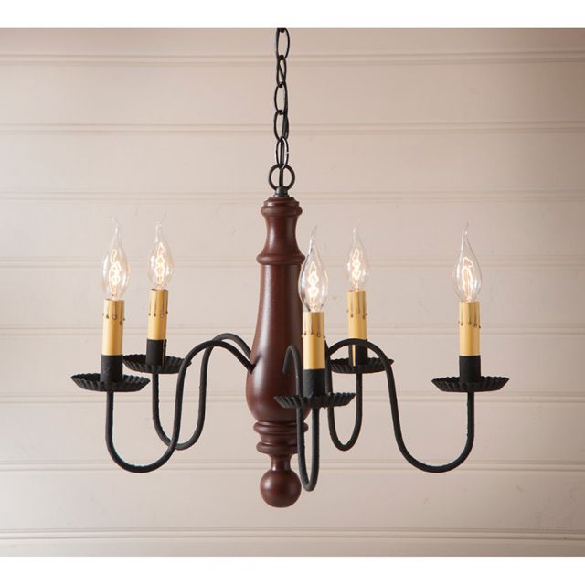 5-Arm Medium Norfolk Wood Chandelier in Sturbridge Red