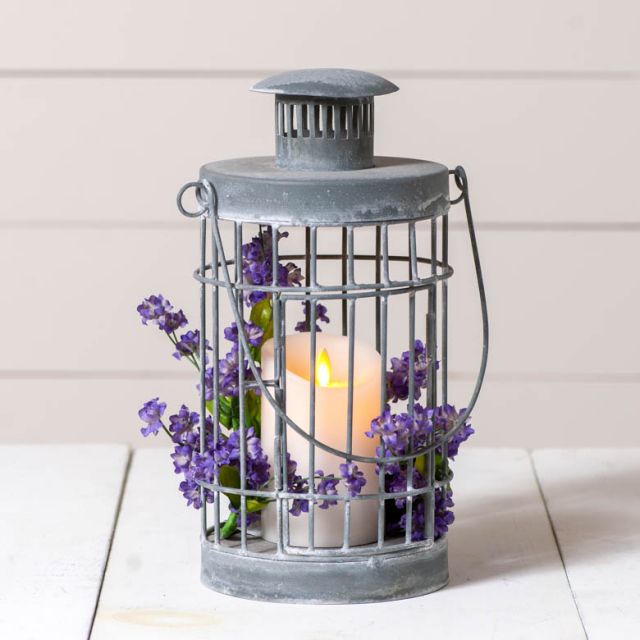 Round Cage Lantern in Weathered Zinc