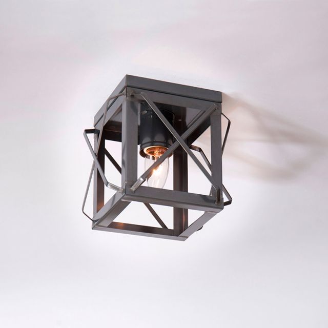 1 Light Flush Mount Single Ceiling Light with Folded Bars in Country Tin