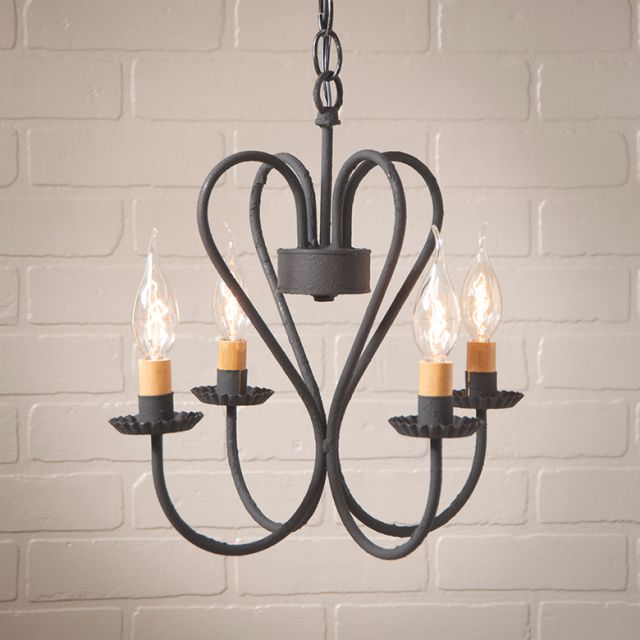 4-Arm Small Georgetown Chandelier in Textured Black