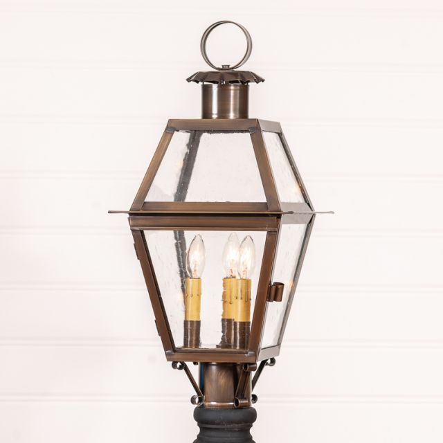 Town Crier Outdoor Post Light in Solid Weathered Brass - 3 Light