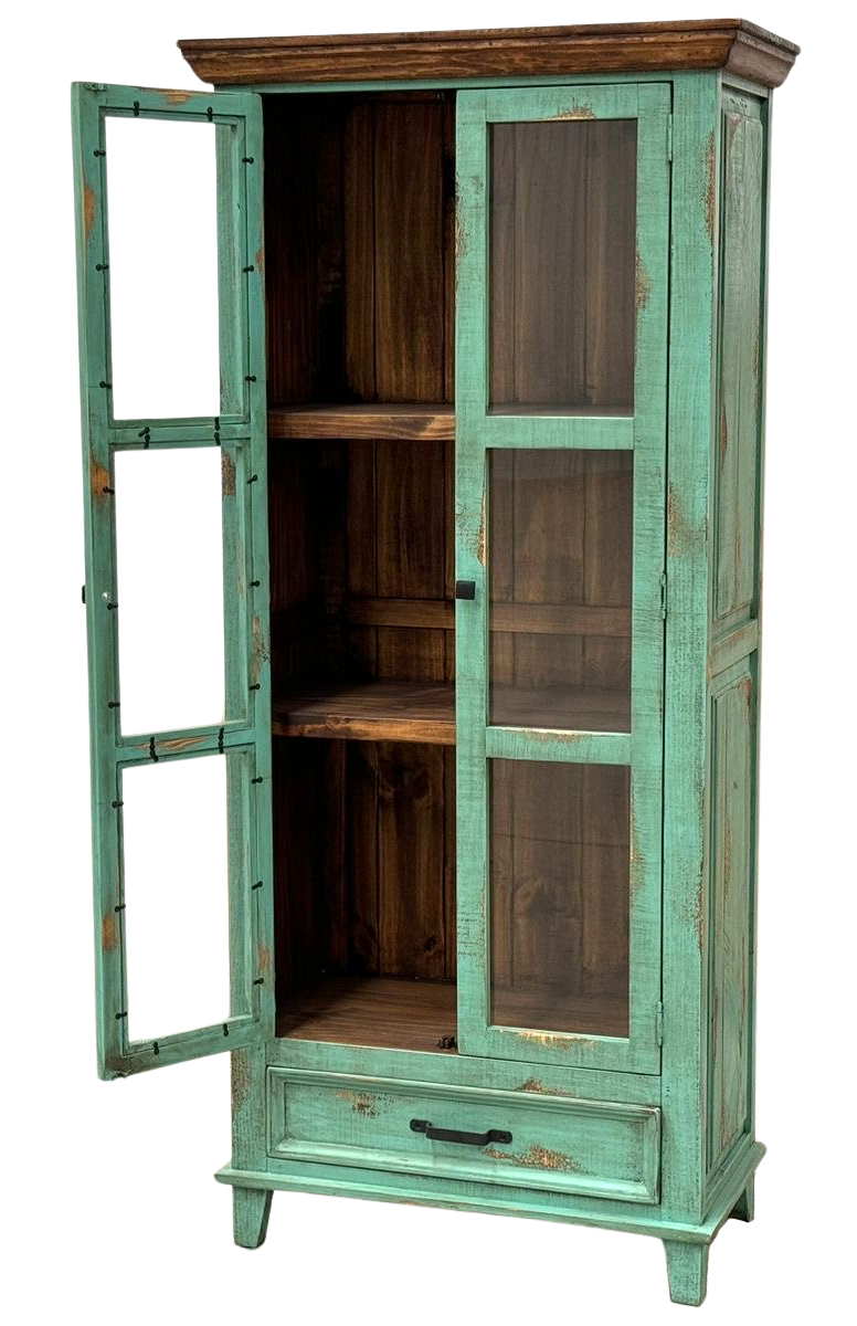 Socorro Tall Hutch with Glass Doors Rustic Cabinet