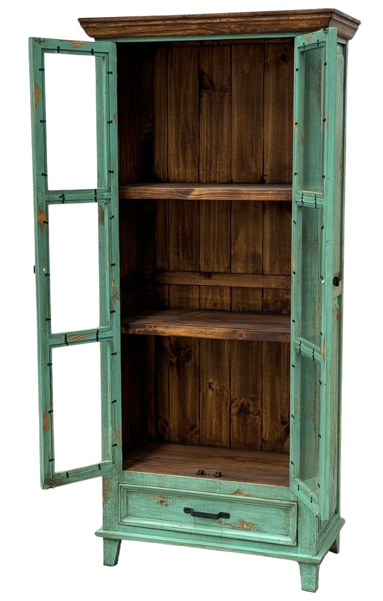 Socorro Tall Hutch with Glass Doors Rustic Cabinet