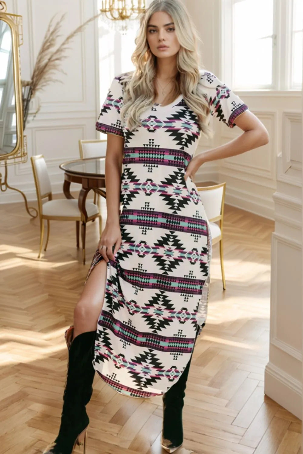 aztec midi dress Off-Shoulder Midi Dress Aztec Embroidery