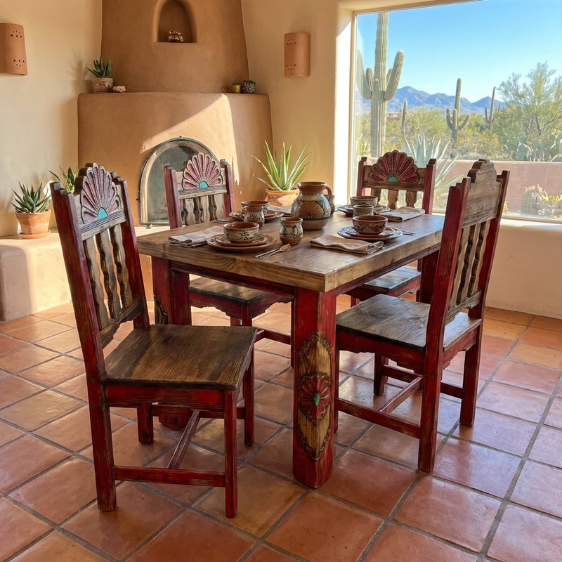 Rosetta 4' Dining Table and 4 Rosetta Chairs in Red