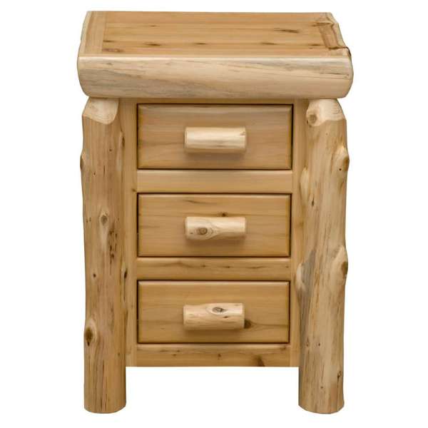 Cedar Log Three Drawer Nightstand