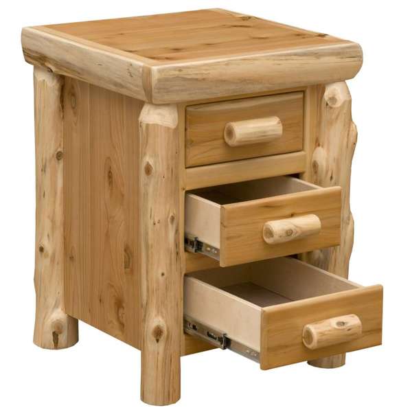 Cedar Log Three Drawer Nightstand