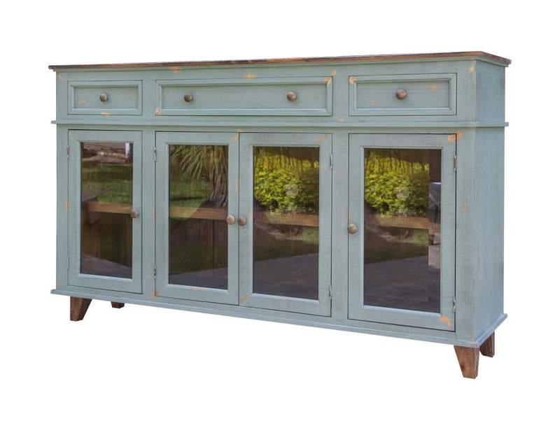 Toscana 3 Drawer 4 Glass Door Buffet in Sage Green