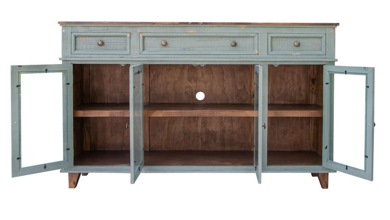 Toscana 3 Drawer 4 Glass Door Buffet in Sage Green